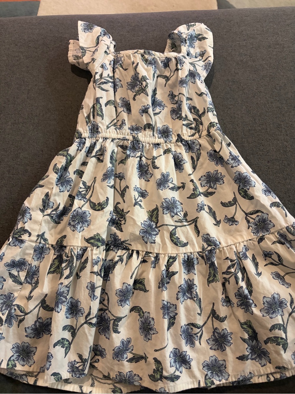 Crewcuts White Cotton Dress with Blue Floral Print - Picture 1 of 3